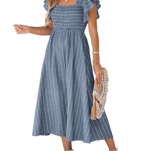 Simplee Apparel Blue and White Striped Midi Dress